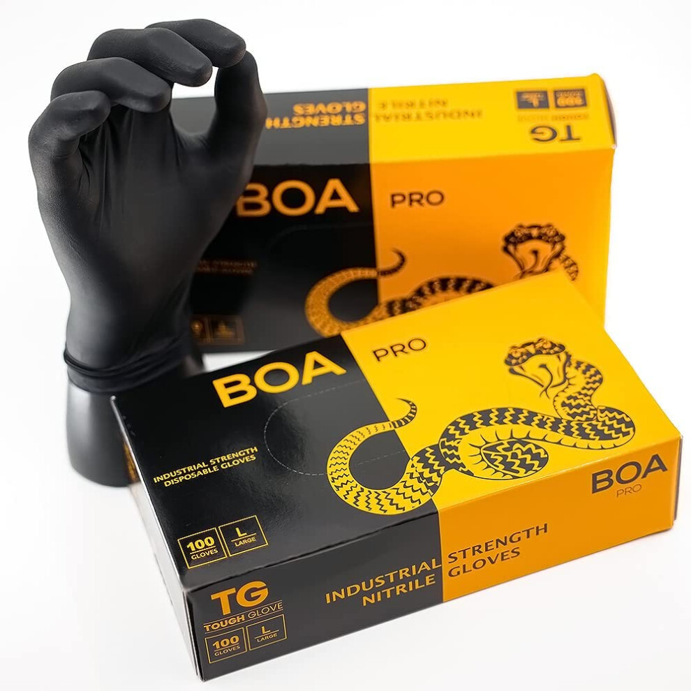 Tg Tough Glove Boa Pro (M) Nitrile Gloves (Pack Of 100) | Strong Black Disposable Gloves 5051226946905