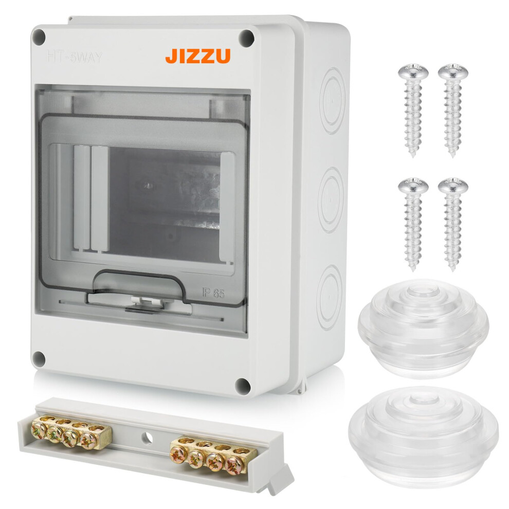 Jizzu Din Rail Enclosure Box 5 Module - Consumer Unit Box, Surface-Mounted Circuit Breaker Distribution Boxes, Fuse Box Damp-Proof With Assembly Tool 5004052221890
