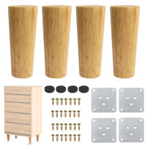 Techfection 4 Wooden Furniture Legs 12cm Solid Wood Conical Replacement Legs With Mounting Plate Anti-Slip Pads For Sofa Bed Cabinet Couch TV Cabinet