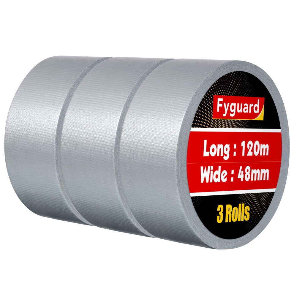 Fyguard 3 Rolls Duct Tape, 48Mm X 40M Gaffa Tape Silver 210Î¼ Gaffer Tape Heavy Duty Tape Weatherproof Hand Tearable For Household Garden Repairing 5051226980329