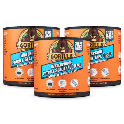 Gorilla Gorilla Waterproof Patch & Seal Tape Black 3m (3 Pack)