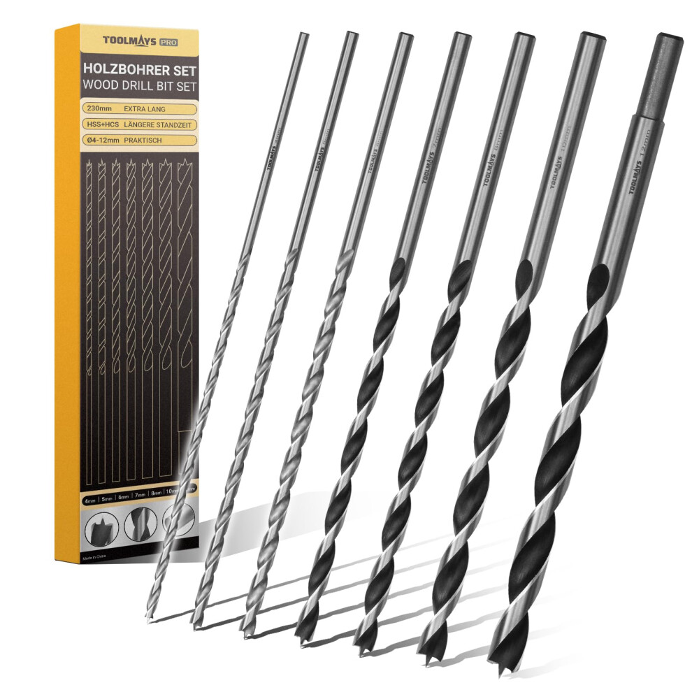 Photos - Bits / Sockets 7PCS Wood Drill Bit Set 4 mm, 5 mm, 6 mm, 7 mm, 8 mm, 10 mm, 12 mm x 230 mm Long Drill Bits Wood For Hardwood Softwood Plywo