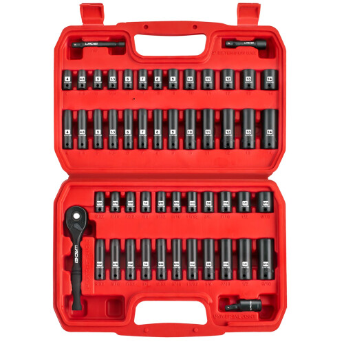 LLNDEI 1/4" Drive Impact Socket Set, 52Pcs Ratchet Wrench Set