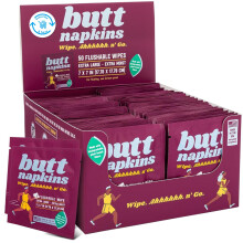 Butt Napkins - Water-Based Flushable Wipes, Individually Wrapped (Running, 50 Count (Pack of 1))