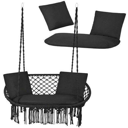 Doppel-Gartenschaukelkissen-Set, Schwarz, Polyester-Baumwolle 1
