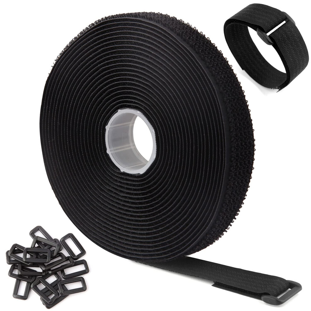 Wszjinb 5M X 2.5Cm Adjustable Cable Straps With 25 Buckles, Free Cut Length, Black Reusable Fastening Cable Ties 5051226908965