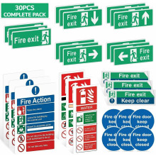 Rubigo 30PK/58PK Fire Exit Signs (RIGHT, LEFT, UP, DOWN ARROW) Keep Clear, 30 X 10cm Fire Action Notice, Extinguisher Signs, Keep Shut