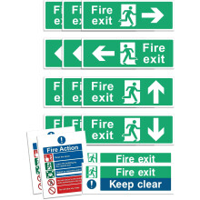 Rubigo Safety Pack of 14, Fire Exit Sign (RIGHT, LEFT, UP, DOWN ARROW) Fire Exit Keep Clear Sign