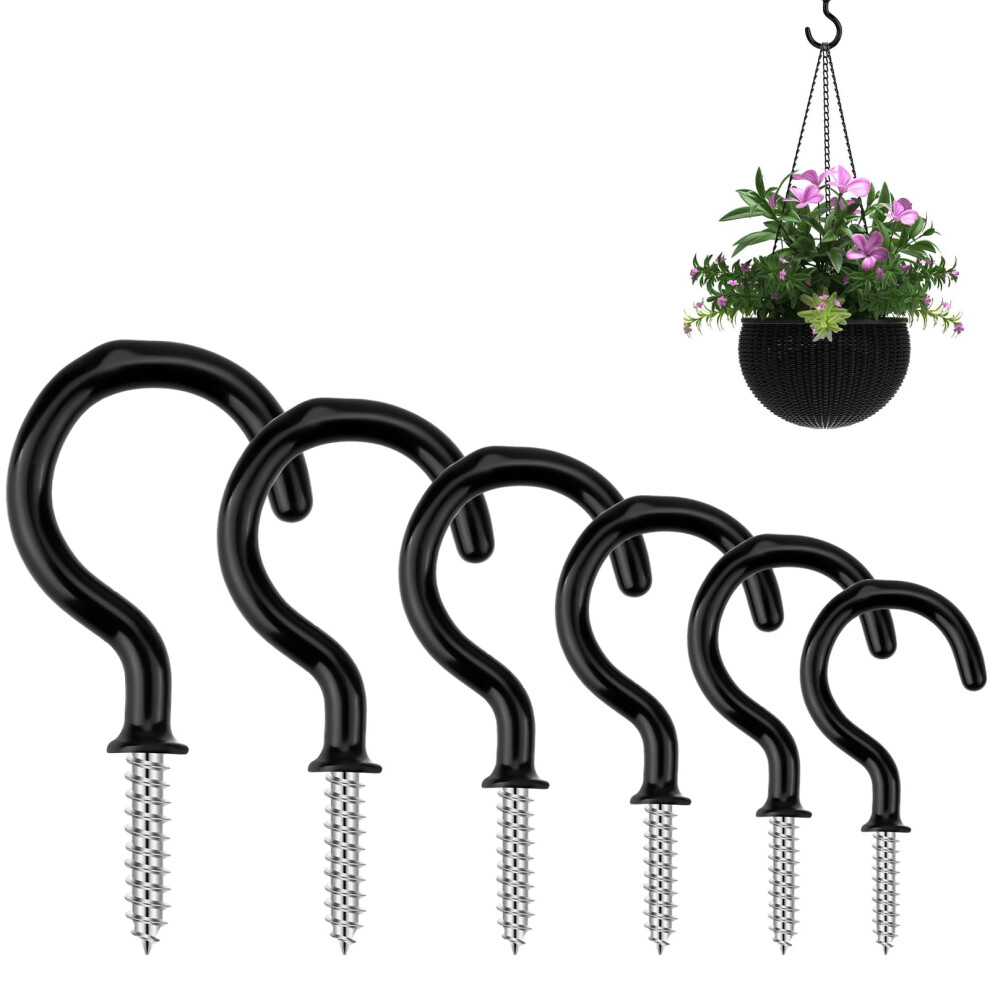 Benlidoner 120Pcs Cup Hook Metal Ceiling Hooks Multipurpose Vinyl Coated Screw In Hooks For Hanging Plants Lights Cups Utensils, 6 Sizes 5051226954313
