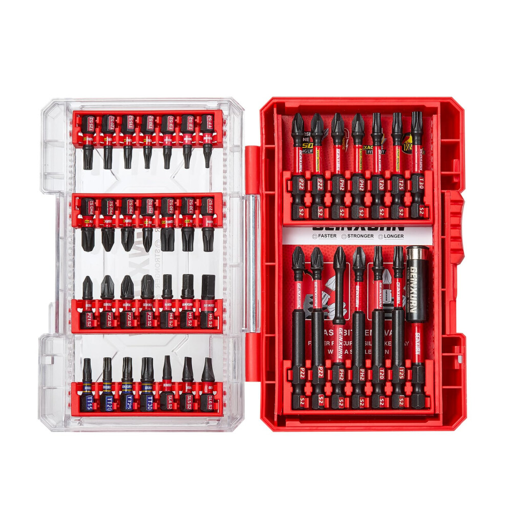 Geinxurn 42 Pieces Impact Screwdriver Bits Set, Magnetic S2 Steel Phillips/Pozidriv/Slotted/Torx/Hex Insert Power Bits Tips, Impact Bit Holder With R 1061483680447