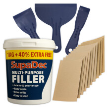 Wall Repair Kit – 1.4kg Ready Mixed Filler for Walls, Holes & Cracks | 3 Filling Tools, 12 Sandpaper Sheets (40, 100 & 150 Grit) & Gloves | Interior