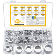 510 Pcs Aluminum Flat Washers for Screws, Metal Washers for Bolts, M5 M6 M8 M10 M12 M14 M16 M18 M20 M22 M24 Assorted Washerss