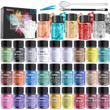 Mica Powder - 32 Pearlescent Epoxy Resin Colour Pigment Set- Natural Cosmetic Grade Pigment for Soap Dye, Lip Gloss, Nail Polish, Makeup, Epoxy Resin