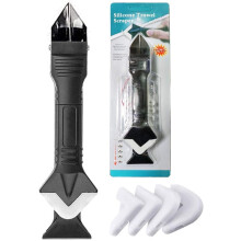 Silicone Remover Tool - 3-in-1 Sealant Remover Tool Adhesive Removal Scraper (Stainless Steel Blade), Suitable for bathrooms, Kitchens, Floors