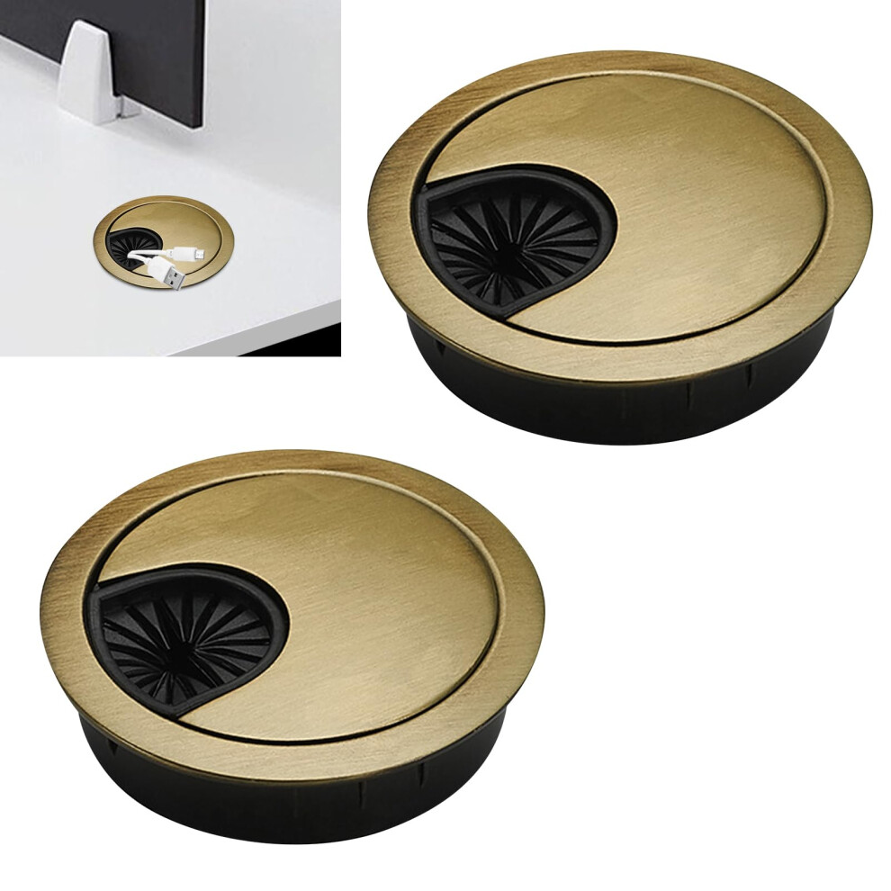 2 Pack 60Mm Desk Cable Grommet Cover, One-Piece Molded Construction Cable Heavy Duty Zinc Alloy Hole Organizer With Adjustable Center Cable Hole For 5051226995552