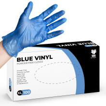 PRAIMA Blue Disposable Gloves - 100 Pack, Latex Free & Powder-Free Vinyl Gloves, Strong and Puncture-Resistant, Comfortable Fit Use For – Cleaning