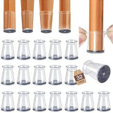 32Pcs Chair Leg Floor Protectors Cap For Hardwood Floors,Transparent Silicone Caps With Felt Pads,Floor Protectors For Indoor Furniture