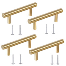 Jyinelx 4Pcs 96mm Gold Kitchen Handles, Stainless Steel Cabinet Handles, Easy to Install, Modern Style, Stylish and Sophisticated