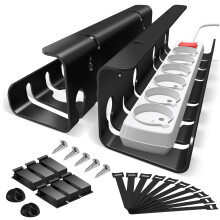StowBin 2-Pack Under Desk Cable Management Tray, Metal Mesh Cable Management Under Desk with Clamp Mount, Wire Management Tray, Black