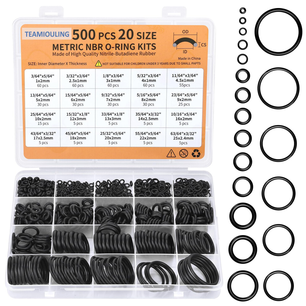 500 Pcs 20 Sizes O Rings Kit,Rubber O-Ring Assortment Kit, Rubber Washers Pressure Washer Gasket Rings Set For Plumbing Various Car Auto Vehicle Repa 4342400223860