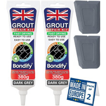 BONDIFY Waterproof Dark Grey Grout Ready Mixed, Grout Repair Kit, 380g x 2PCs, FAST DRYING, EXTRA VOLUME Anti Mould Dark Grey Tile Grout for Shower