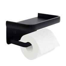 Jnnicong Toilet Roll Holder With Shelf, Black Toilet Paper Holder, Toilet Roll Holder Wall Mounted,Bathroom Adhesive Toilet Paper Holder SUS 304