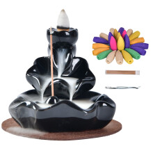 LYUK Incense Burner,Backflow Incense Holder Ceramic Handmade Cencer Tower Holder Home Office Decoration with 10Pcs Free Incense Cones