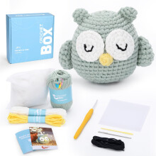 CROCHET BOX Complete Beginners Crochet Kit - Sleeping Owl Crochet Kit, All You Need for Easy Crocheting, Step-by-Step Video Tutorials, Animal Design