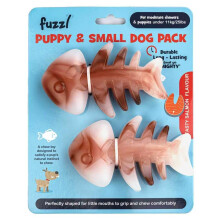 Fuzzl Puppy Chew Toys 2 Pack Salmon Flavour – Small Dog Teething Toys Fish Bone Shape | Durable Chew Toys for Puppies & Small Breeds | Dental Care