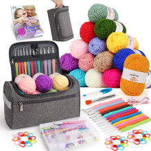Aeelike Crochet Kit, Crochet Kits for Beginners Adults with Instructions 16Pcsx25g Crochet Yarns Ergonomic Metal Crochet Hooks Set 2mm-8mm Knitting