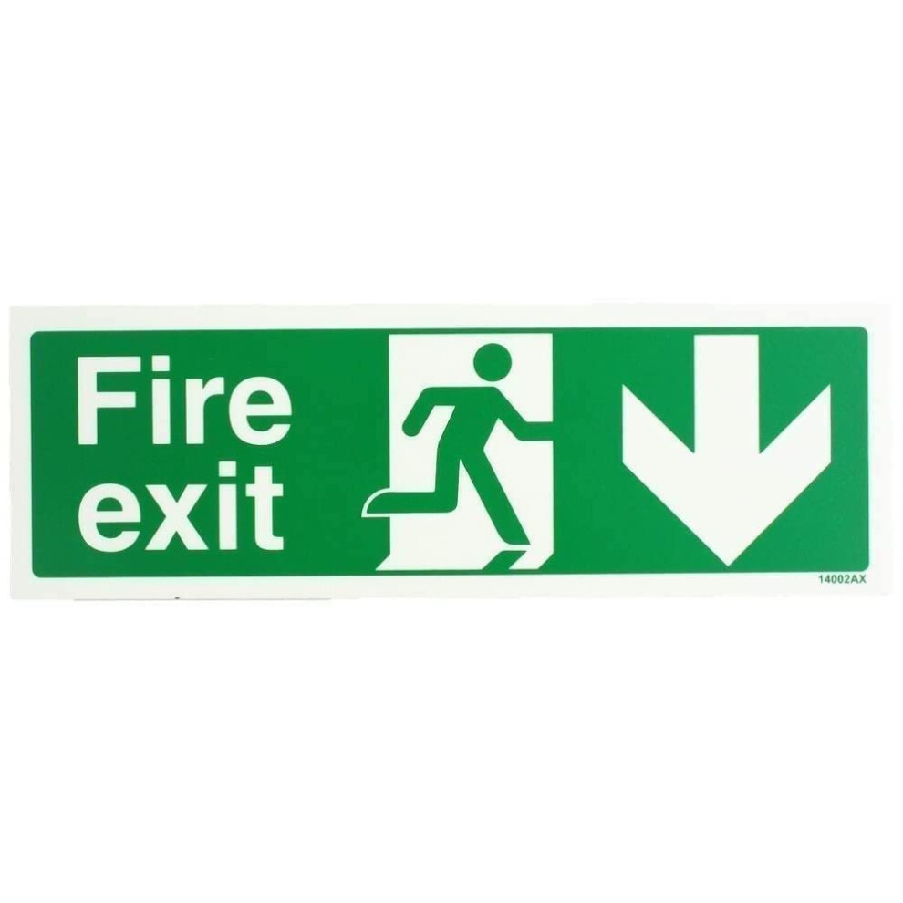 V Safety Glow In The Dark Fire Exit Arrow Down Sign - 300Mm X 100Mm - Rigid Plastic 5007870787784