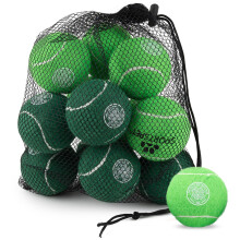 SPORTSPET x Celtic Tennis Balls for Dogs | 12 Pack with Mesh Bag | Durable, Non-Abrasive, Pressureless Dog Tennis Balls | Safe for Teeth & Gums