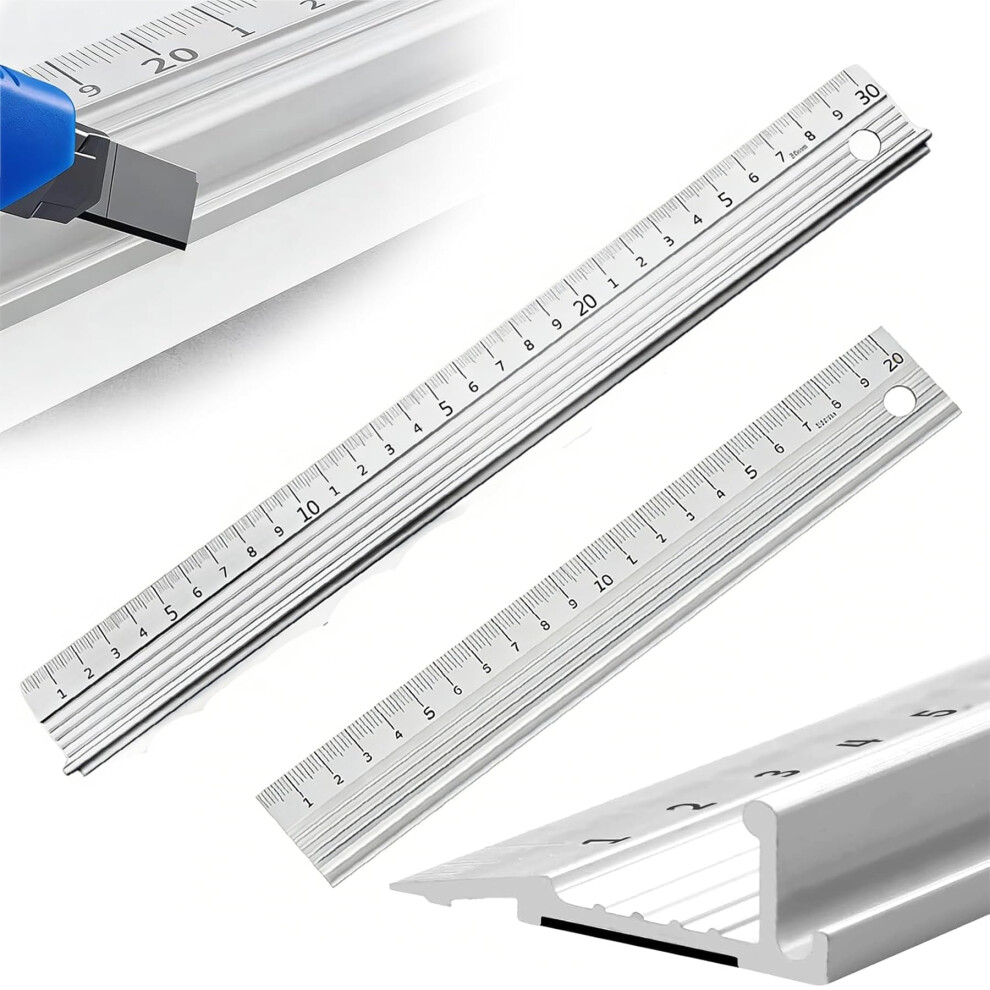 Metal Ruler Set 30Cm (12 Inch) + 20Cm (8 Inch), Aluminium Cutting Rulers With Raised Grip, Non Slip Edge Metal Ruler 30Cm For Craft, Diy, School 5051226951657