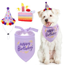 KOOLTAIL Dog Birthday Bandana Hat Squeaky Cake Plush Toy Set, Cute Pet Happy Birthday Accessory Puppy Chew Toy for Dogs Cats Puppies, Adjustable Hat