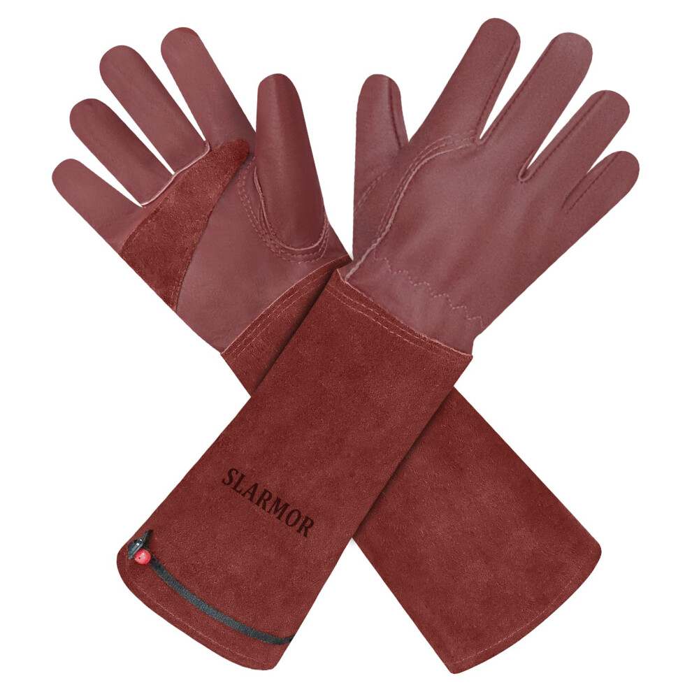Slarmor Leather Gardening Gloves For Women/Men - Thorn Proof Cowhide Leather Rose/Blackberry Pruning Heavy Duty Garden Gloves Thick Palm Gauntlet 5051226939402