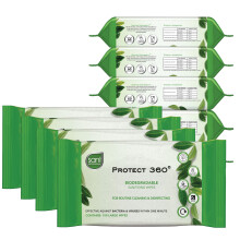 Sani Professional - Protect 360 Biodegradable Sanitising Wipes - 9 Packs x 100 Wipes, Fragrance Free - Food Safe, Kills 99.9% in 1 Min
