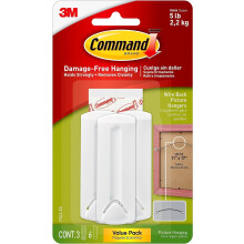 Command Wire-Backed Picture Hanger, Value Pack - 3 Hangers and 6 Adhesive Strips, White - Damage Free Hanging - for Wire-Backed Frames