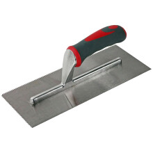 Faithfull Soft-Grip V Notched Mastic Trowel for Applying Adhesive, Carbon Steel Blade 278 x 115mm (11 x 4.5") - 3mm V Notch