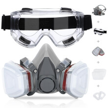 HOLULO Reusable Half Face Safety Respirator Mask with Anti-Fog Goggle &10 Replaceable Filters - Dust Gas Organic Vapor Protection for Spray Painting