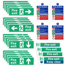 INNAL 28Pcs Safety Signs - 20Pcs Fire Exit, 4Pcs Action Notice, 4Pcs Keep Clear - Weatherproof Self Adhesive With Clear Directional Arrows
