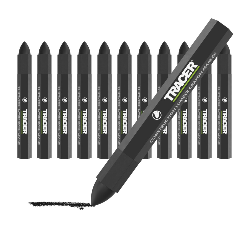 Tracer Construction Lumber Crayon Markers, Pack Of 12 - Black. 12 X Black Multi Surface Marking Crayons 5008110841105