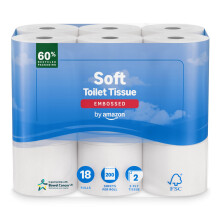 by Amazon Soft Toilet Tissue, 2-Ply, 18 Rolls (Pack of 1), 200 Sheets per Roll, FSC Certified