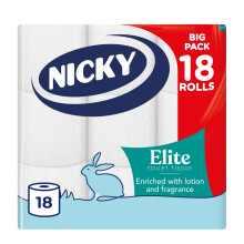 Nicky Elite Scented Toilet Tissue - 18 Rolls of White Toilet Paper, 3-ply, Talc Scent, Softness to The Skin, Enriched with Lotion, Extra Value Pack