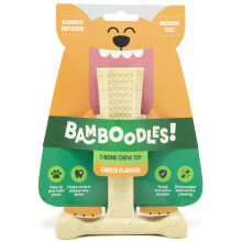 Bamboodles T-Bone Dog Chew Toy – Medium | Cheese Flavour | Long Lasting Natural Dog Chew for Small Dogs and Puppies | Durable