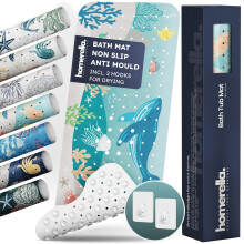 Homerella Bath Mat Non Slip Anti Mould Kids 100x40cm INCL. 2 HOOKS - Anti Slip Bathtub Mat Machine Washable, BPA free