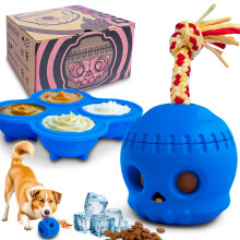 haheita Indestructible Chew Toy for Dogs - Interactive Frozen Treat Toy for Medium & Large Breeds, Skull Treat Dispensing Ball with Rope