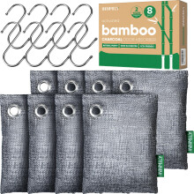 Activated Charcoal Odor Absorber, 8 Pack w Hooks Nature Odor Eliminator for Strong Odor, Bamboo Charcoal Air Purifying Bags