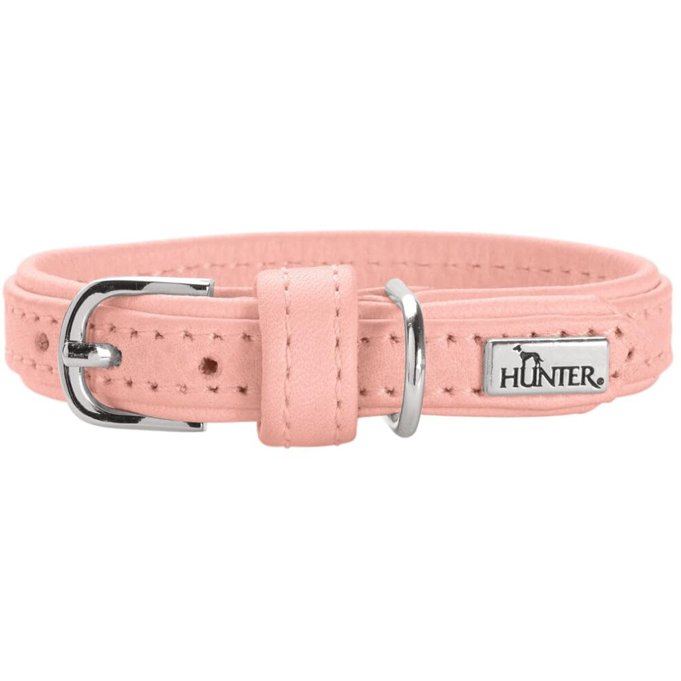 Hunter Soho Mini Dog Collar, Colour: Light Cowhide Leather, Soft & Supple, Gentle On Fur, Lightweight, For Small Dogs And Puppies Pink