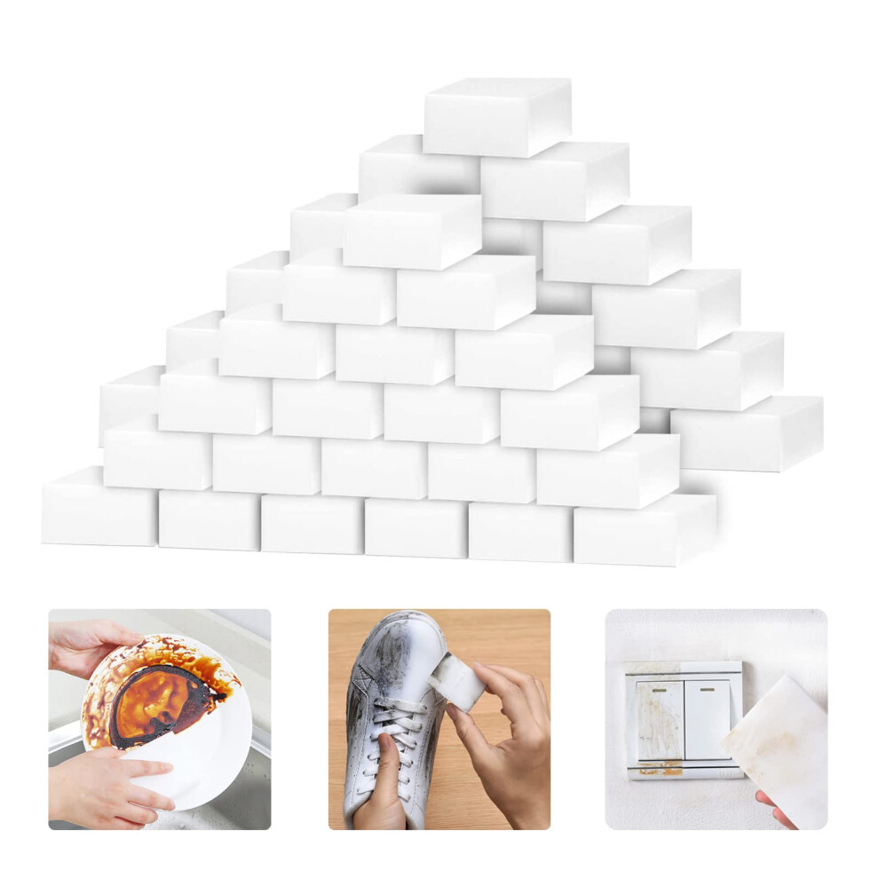 100 Pack Magic Sponges Eraser For Cleaning, Premium Reusable Melamine Sponge Scrubber Foam Cleaning Pads For Kitchen Dishes, Bathtub, Baseboard 5051227001788
