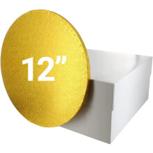 Culpitt 12" Gold Cake Board & White Box Combo, Round Drum With Matching, 0.5'' (13mm) Thick, Square Transport, 12 Inch Single Pack, 90270